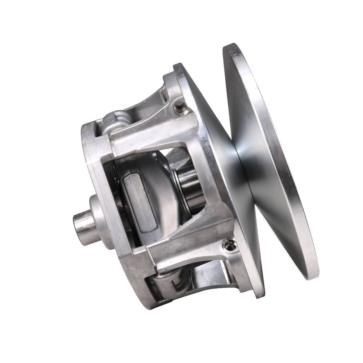 Primary drive clutch side view showing aluminum frame and black inner parts