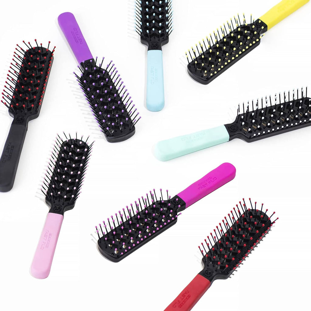 Set of vented hair brushes with black heads and assorted colored handles