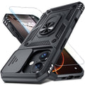 Black rugged iPhone 16 Pro case with textured grips and raised dual camera cutouts