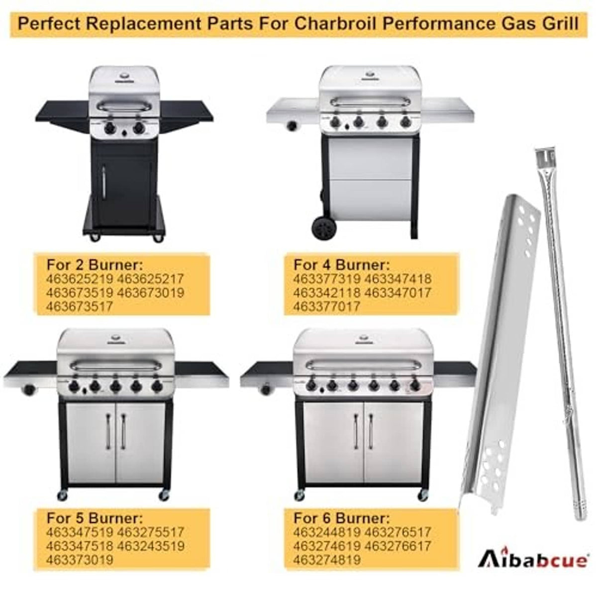 Replacement burner tube parts for 4-burner stainless grill, including igniter components
