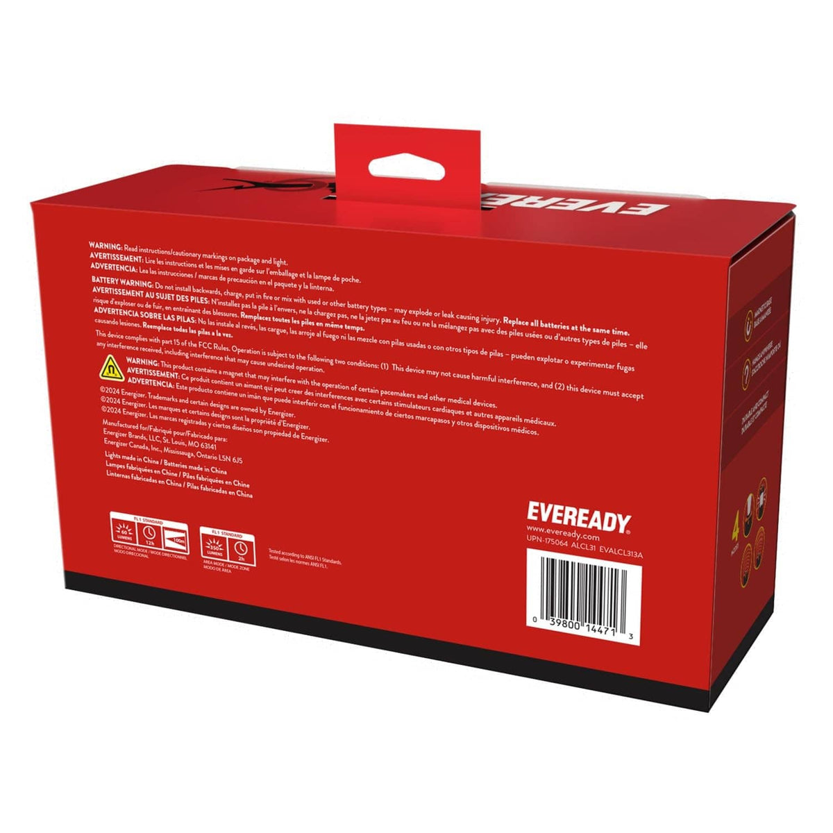 Red rectangular product box for a 3-pack collapsible LED camping lantern.