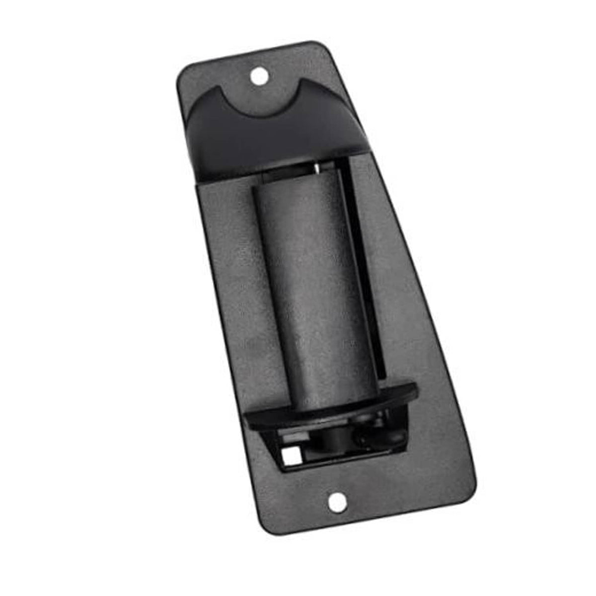 Textured black exterior door handle, rear left driver side, with mounting holes