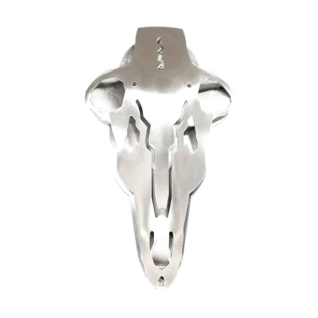 Silver iron deer skull wall mount with cutout details