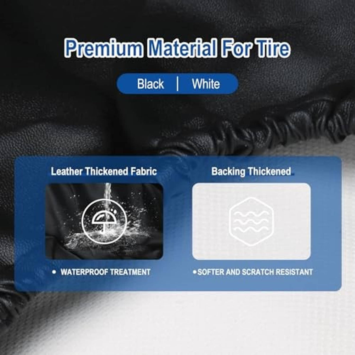 Black tire cover material swatch with textured, leather-like surface