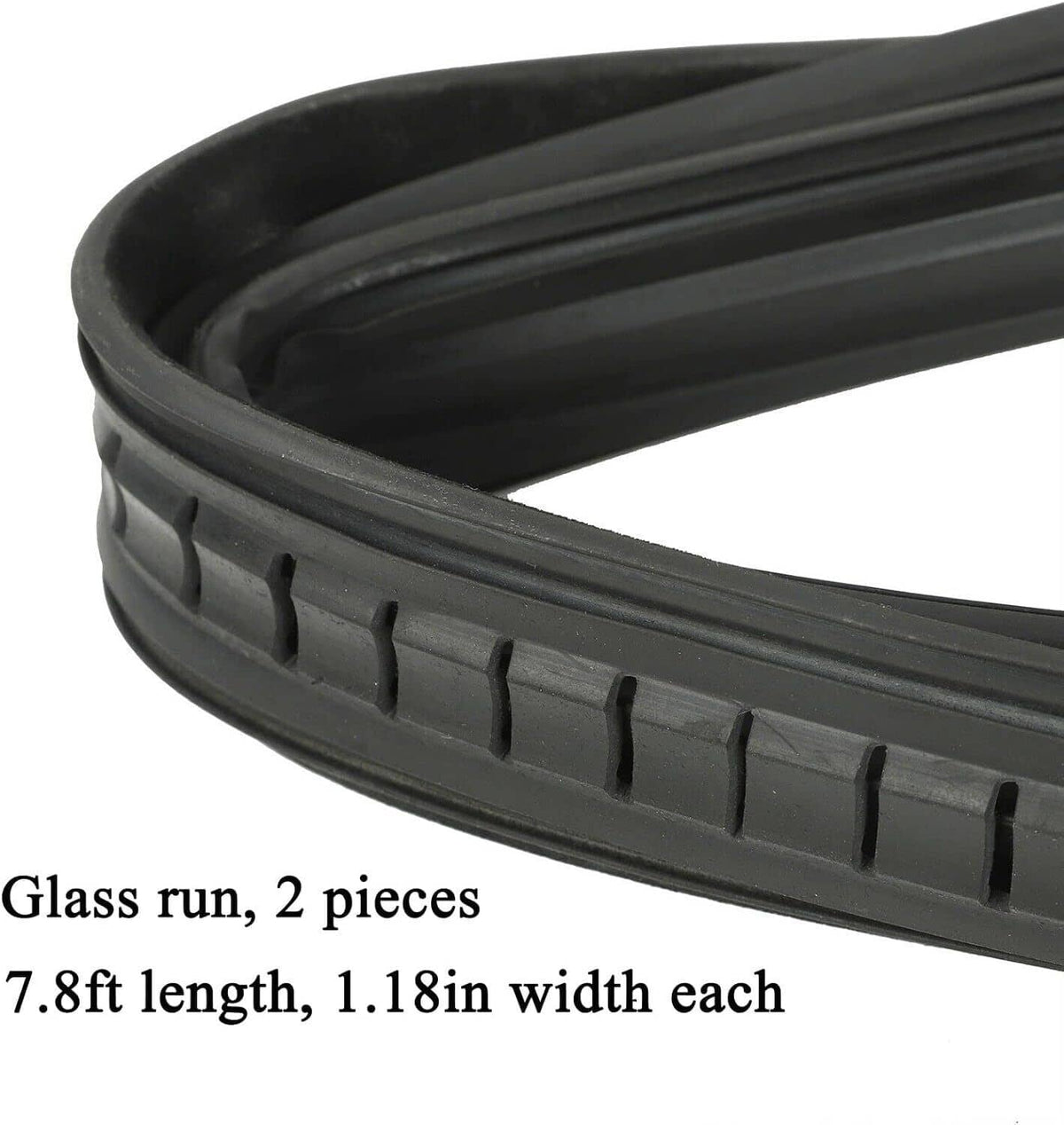 Black glass run window seal channel with inner rubber lip and molded ridges
