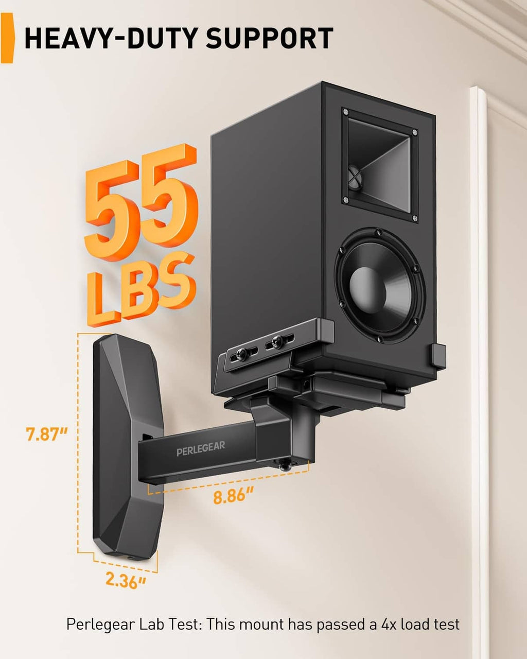 Black heavy-duty speaker wall mount bracket with stabilizing base