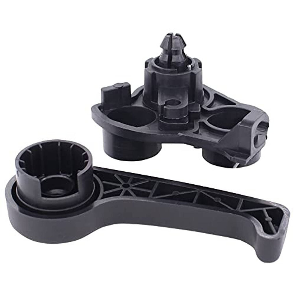 Hood latch release handle mounting base with black plastic latch posts and rollers