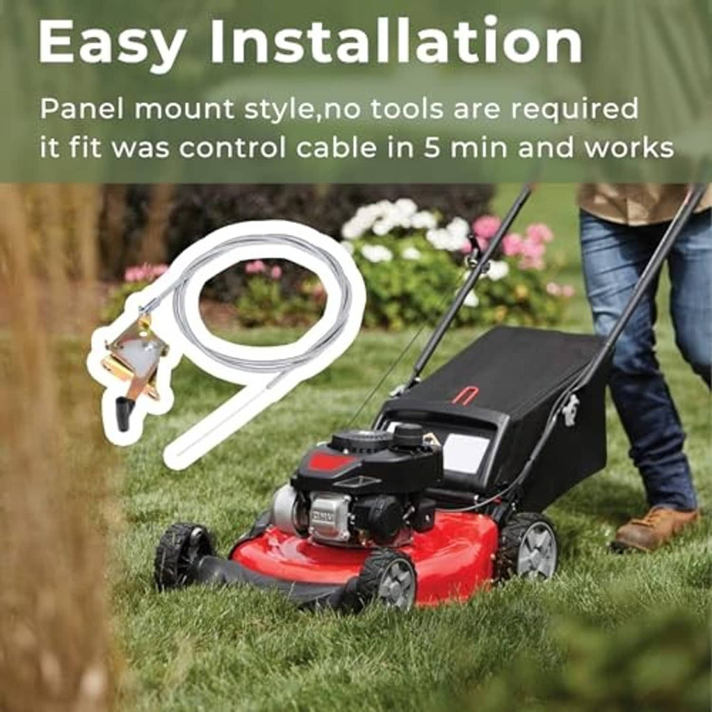 Throttle control cable and mounting bracket positioned for lawn mower installation