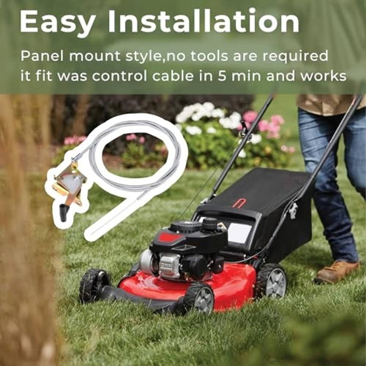 Throttle control cable and mounting bracket positioned for lawn mower installation