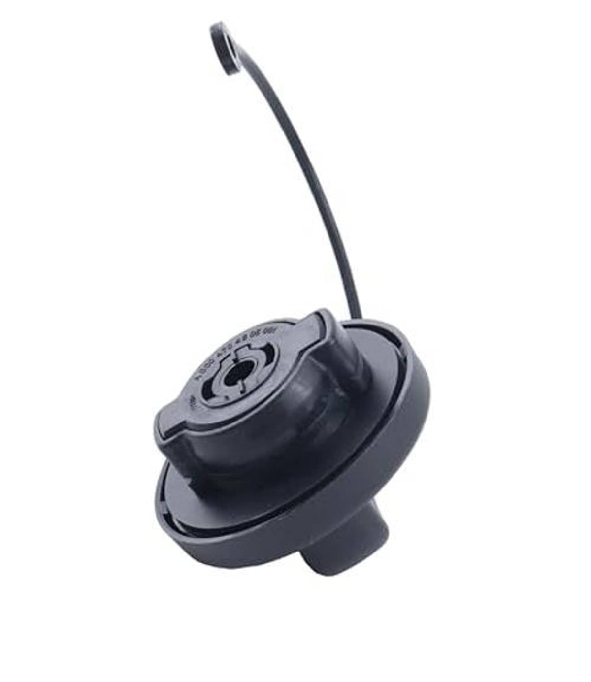 Diesel fuel tank filler cap with tether and circular top cap, dark gray