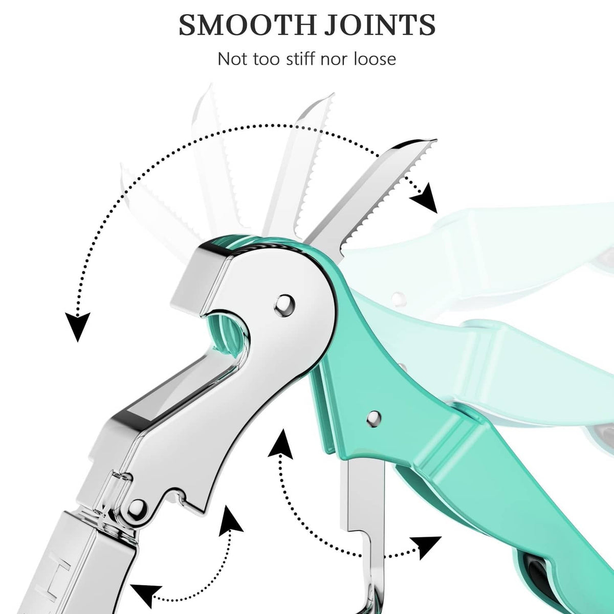 Mint green waiter corkscrew head with smooth joints and spiral cork puller