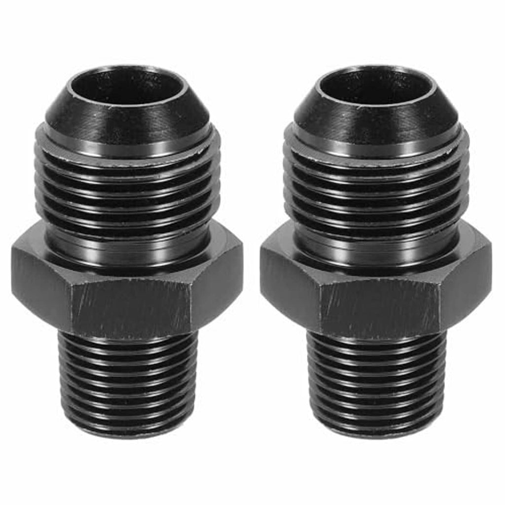 Black straight flare adapter fitting with male threads and hex-shaped nut, 2 pcs
