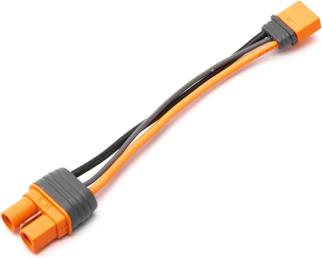 IC3-to-IC2 battery adapter cable featuring orange connector plug and black insulated wires