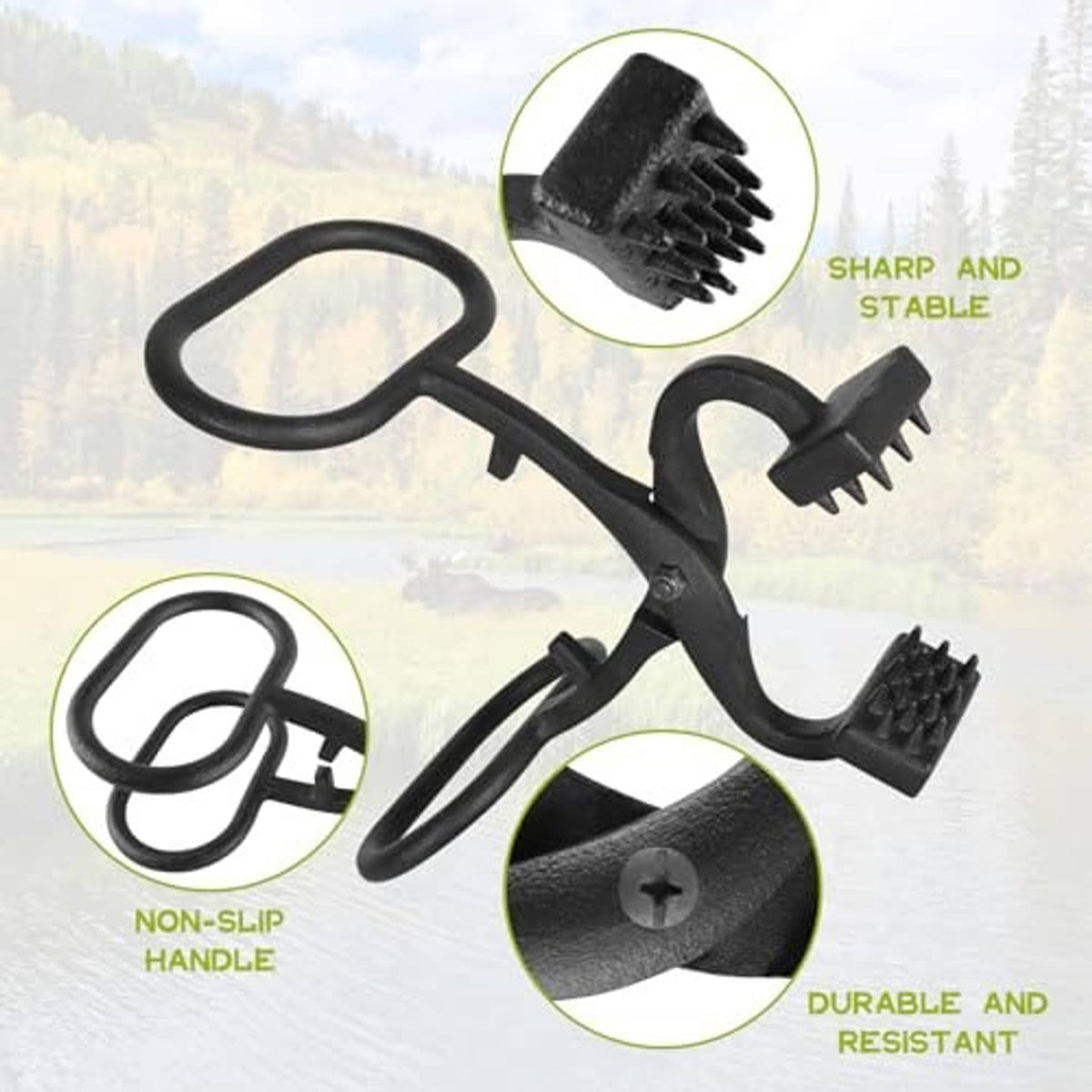 Claw hide puller tool with serrated jaw claws and curved loop handles