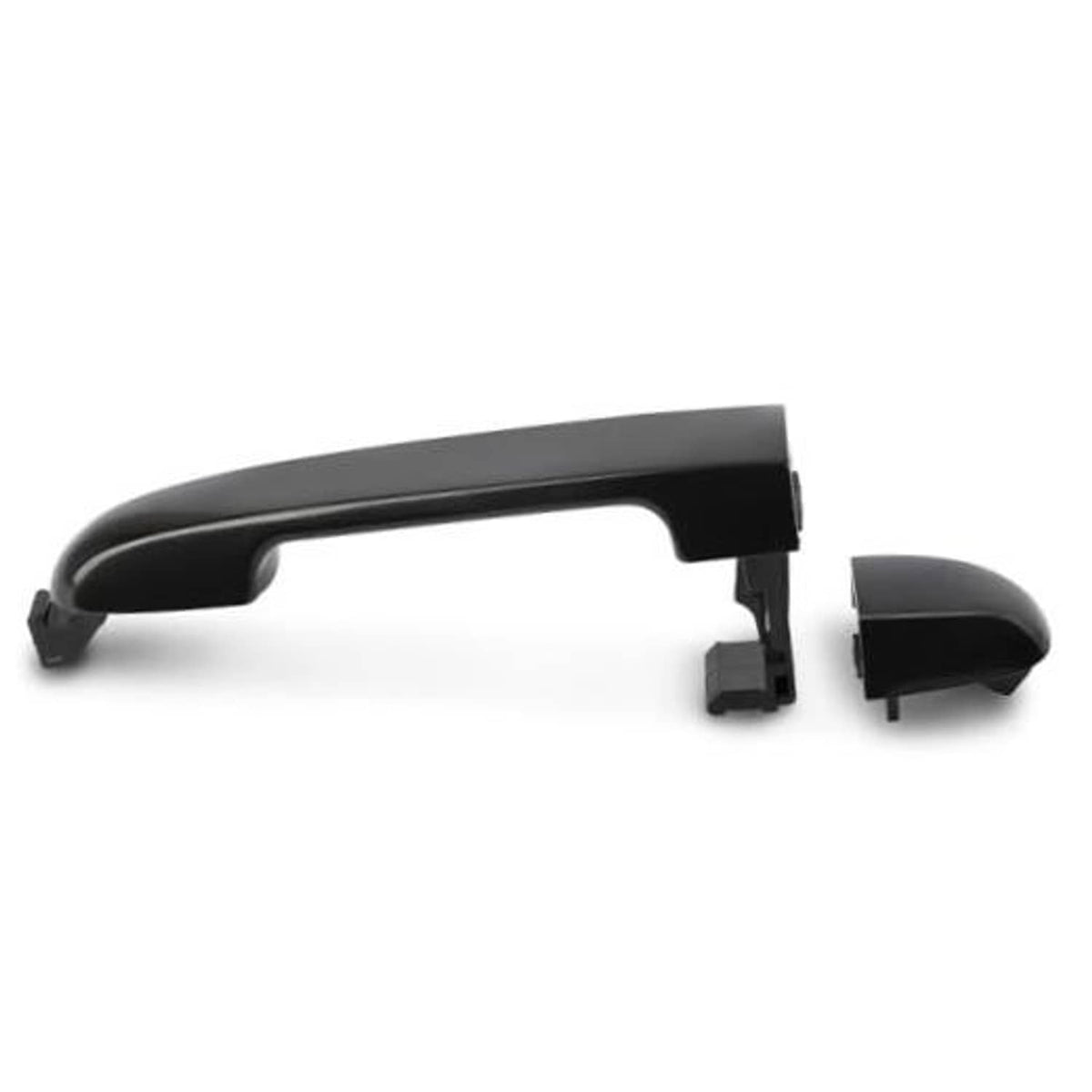 Black exterior door handle with mounting bracket and cover, passenger side