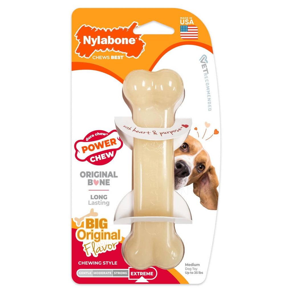 Nylabone Power Chew bone-shaped nylon dog chew toy in retail blister package
