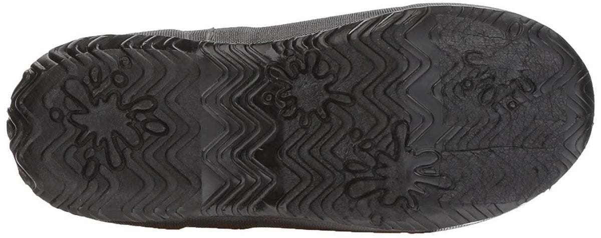 Black rubber boot outsole with textured tread pattern