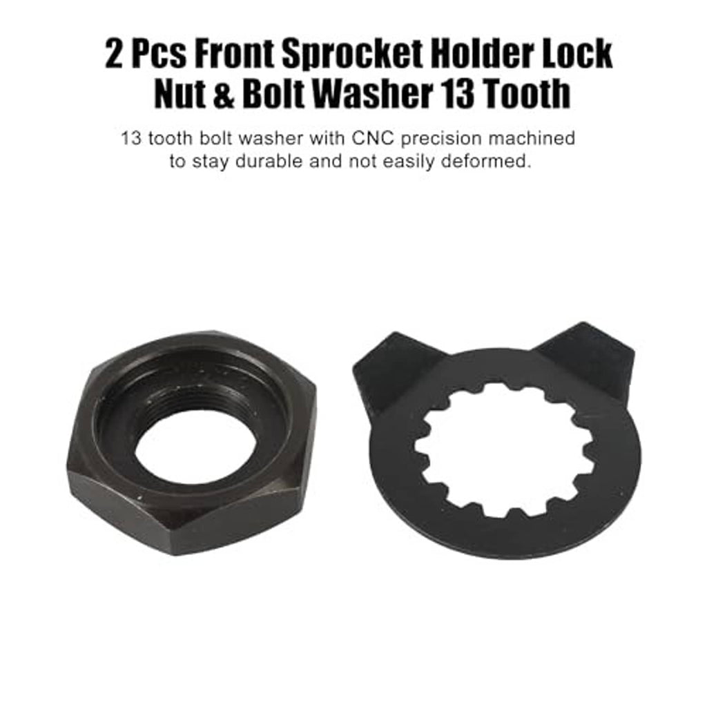 Front sprocket lock nut and bolt washer set, hex nut with toothed washer