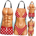 2 pack red polka-dot cooking aprons with black neck straps and front tie waist
