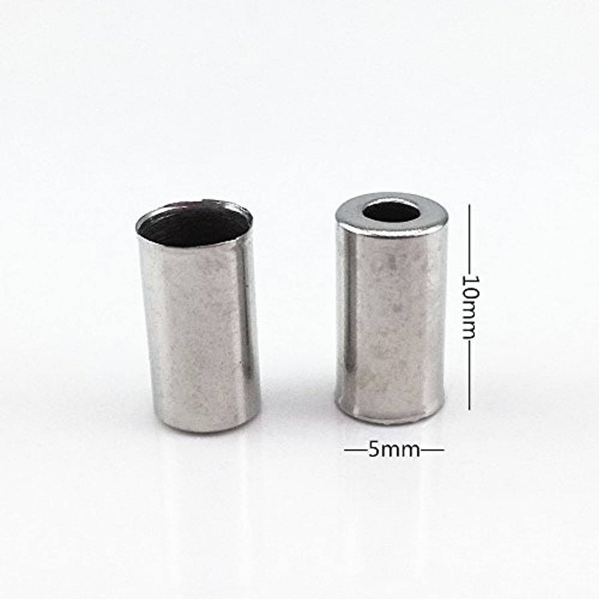 Bike brake cable ferrules, two silver 5mm metal end caps with measured height