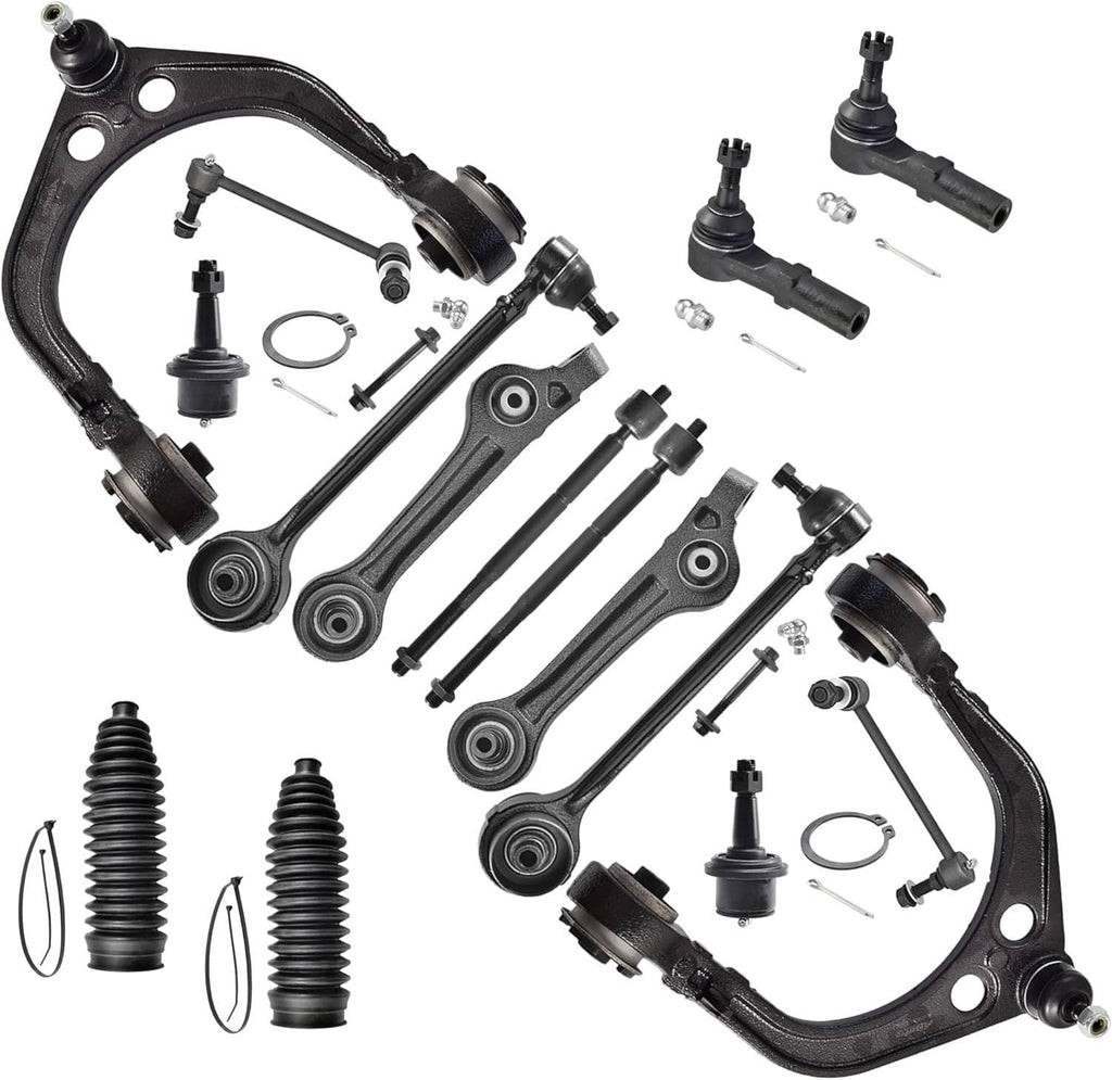 Full front suspension kit with control arms, tie rods, boots, and included parts