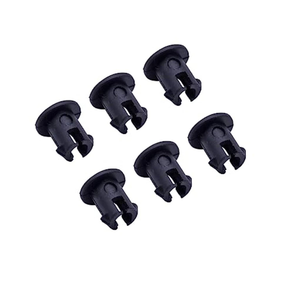 6-pack black plastic throttle linkage retaining bushings with forked pin, side view