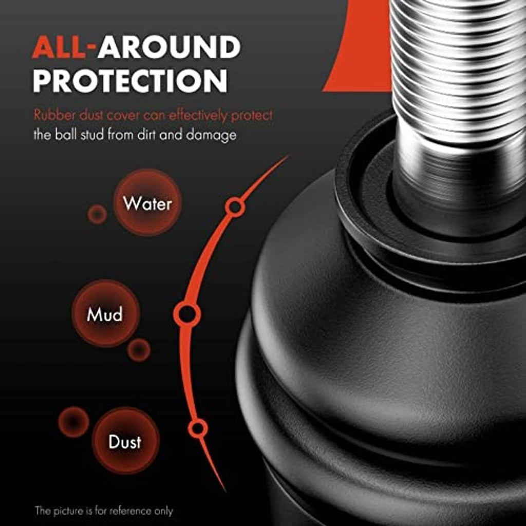 Close-up of ball joint dust boot and rubber seal over a black housing
