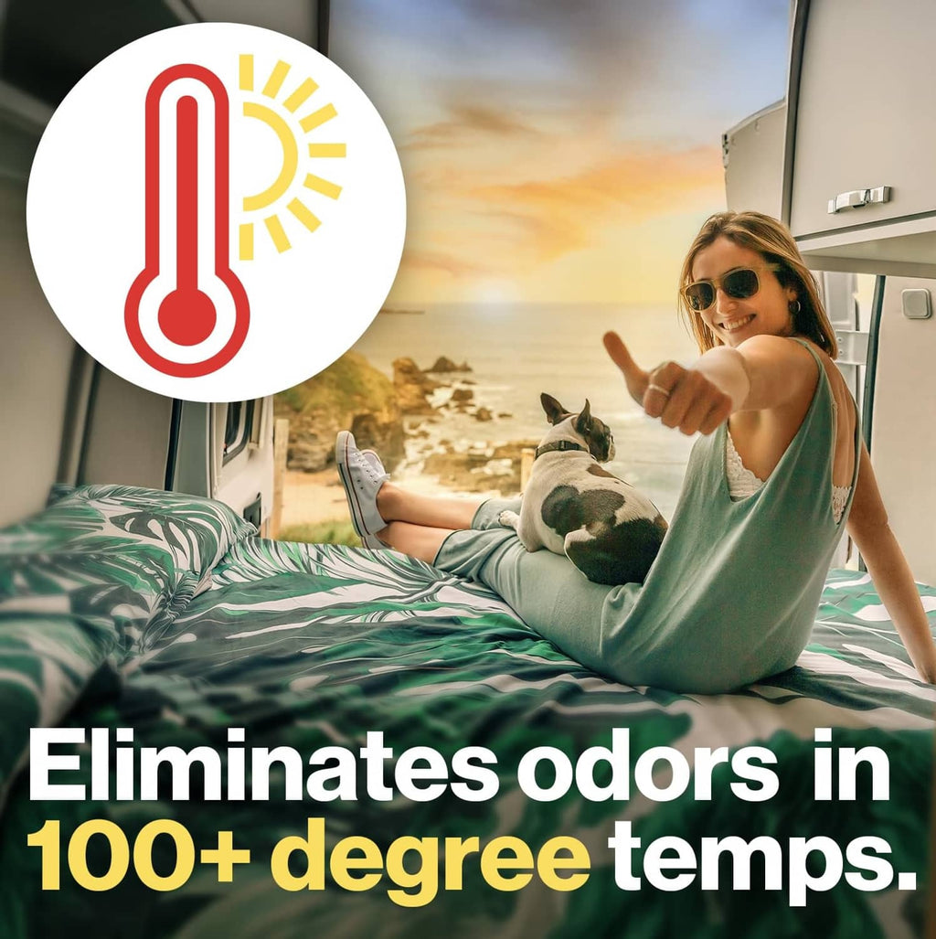 Walex Porta-Pak odor control information graphic with temperature icon