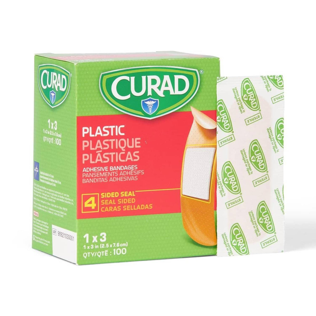 Curad plastic adhesive bandage box, 1" x 3"