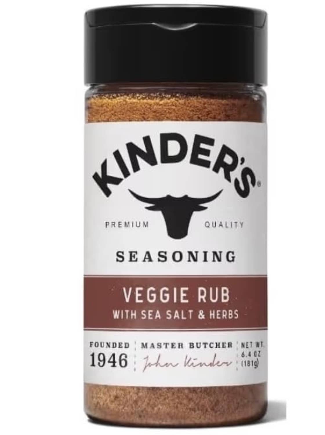 Kinder's Veggie Rub seasoning bottle with sea salt and herbs, 6.4 oz