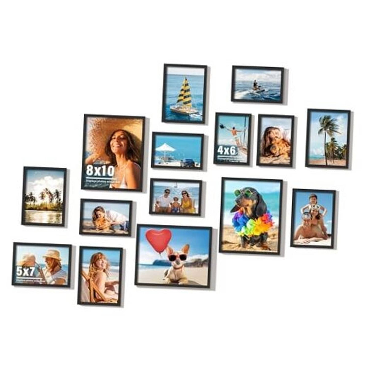 Black collage picture frame set with mixed-size photo frames