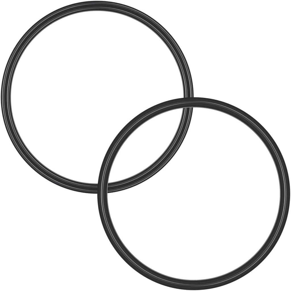 Two black O-ring seals overlapping, curved rubber rings