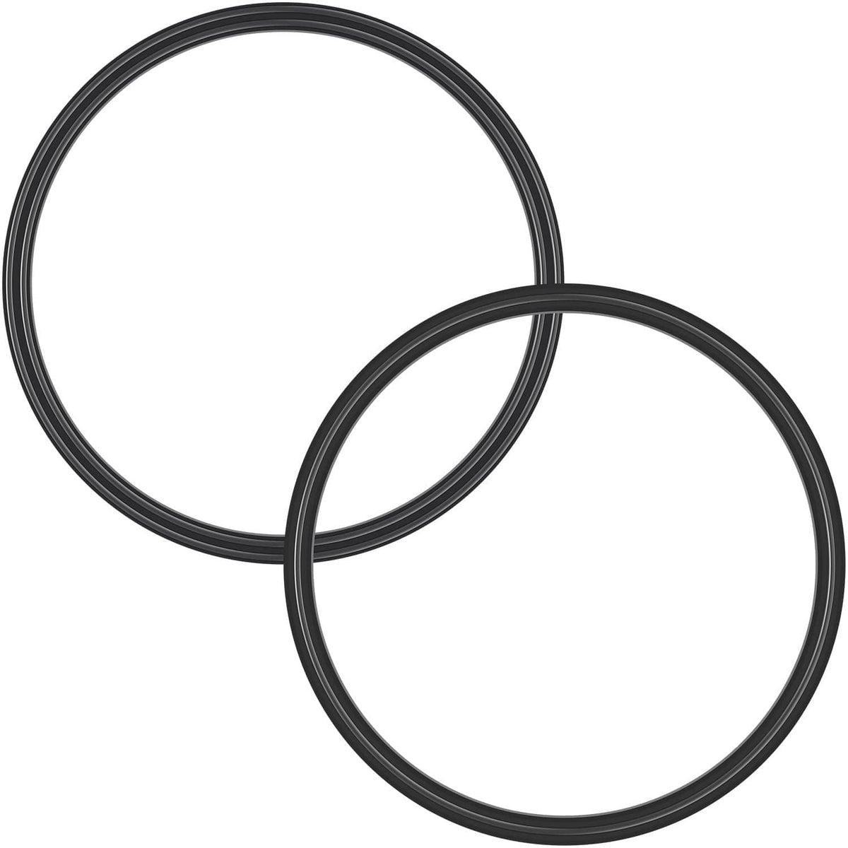 Two black O-ring seals overlapping, curved rubber rings
