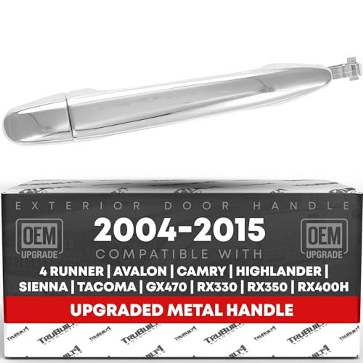 Upgraded metal exterior door handle in retail box, silver finish