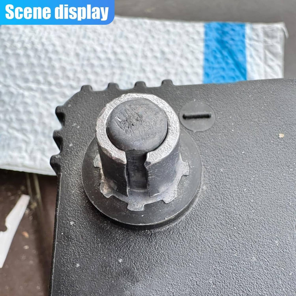 Close-up of metal battery terminal post shim on the terminal post
