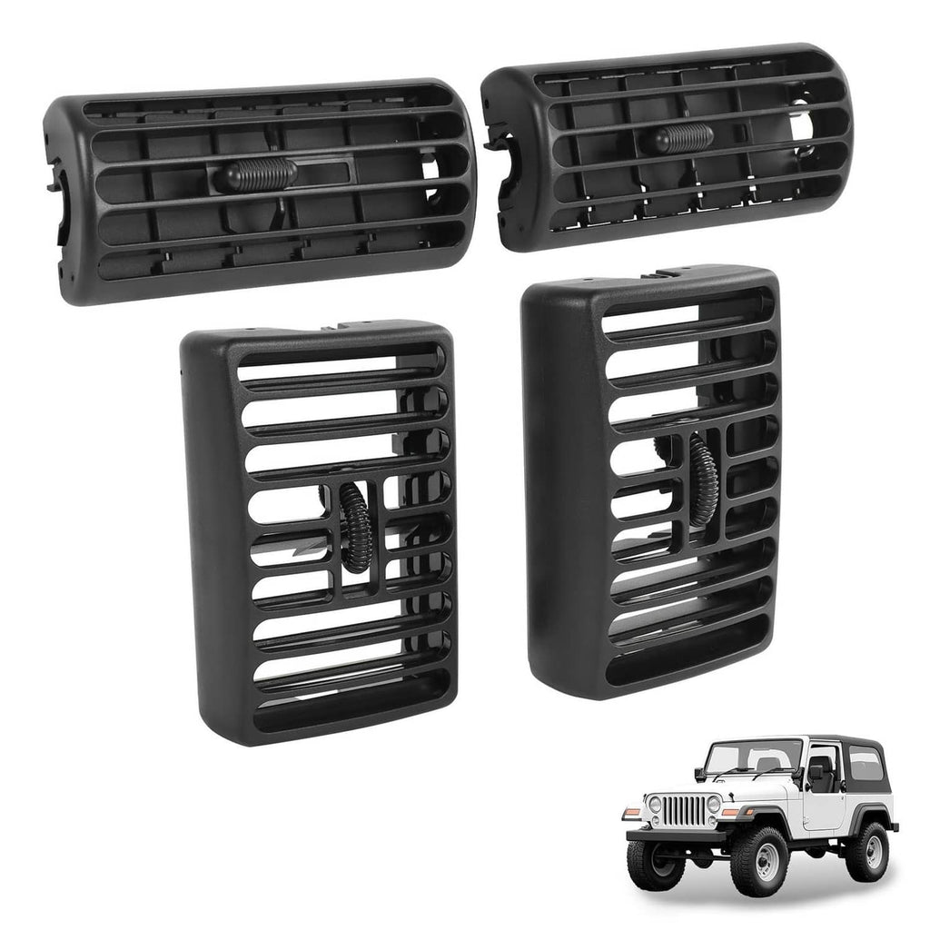 Black dash AC air vent grille set with horizontal slats and central adjustment knob.