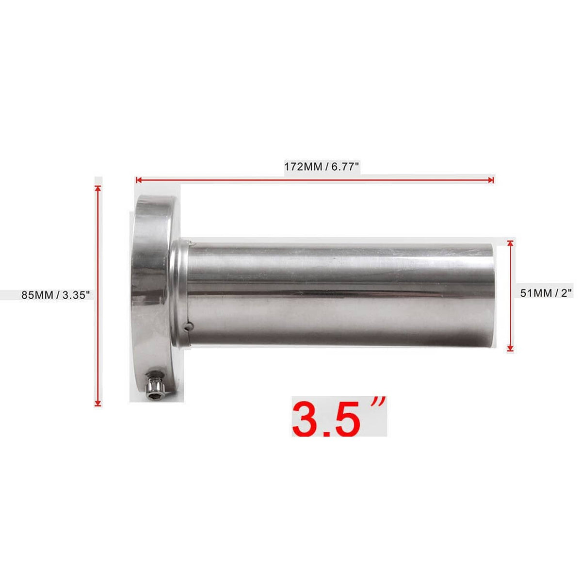Stainless steel exhaust silencer insert with 3.5 in length shown in sizing diagram
