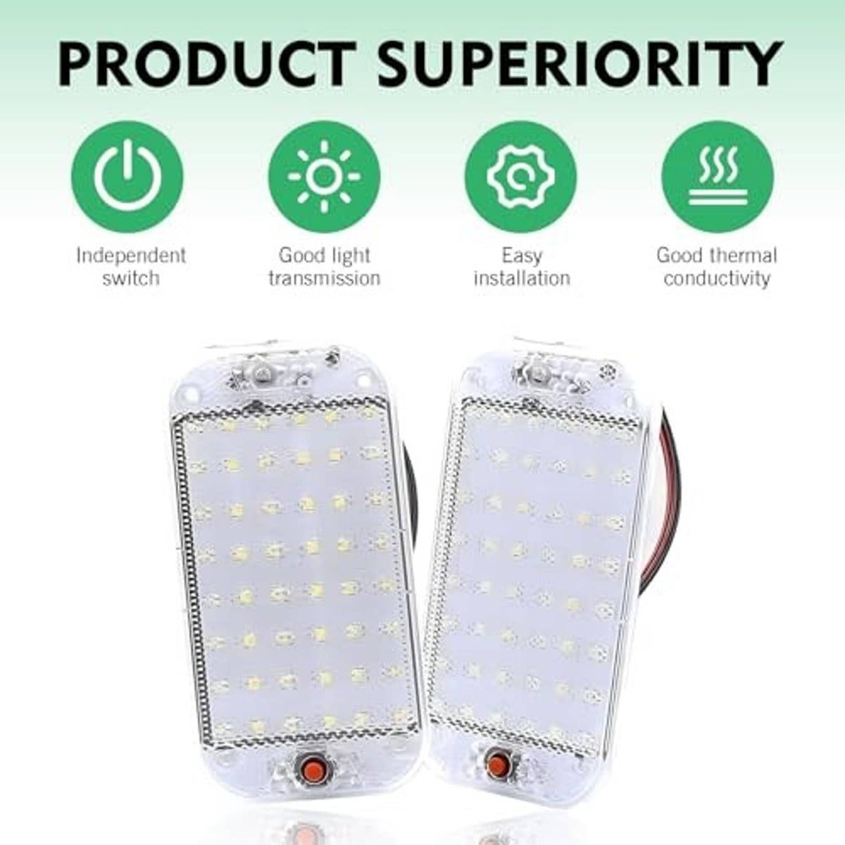 Set of two clear LED cab dome lights with yellow LED panels and red button controls