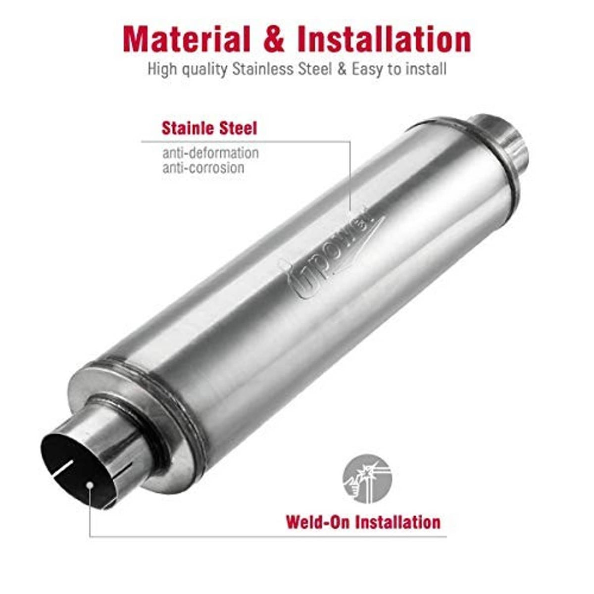 Stainless steel diesel exhaust muffler with weld-on installation end