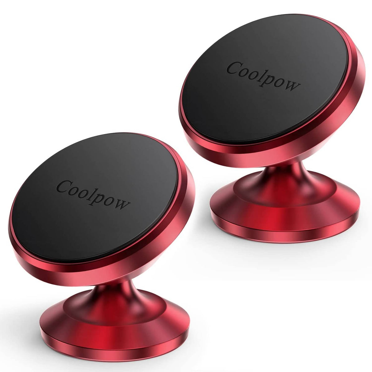 Red magnetic car phone holders (2-pack) with black top discs and round bases