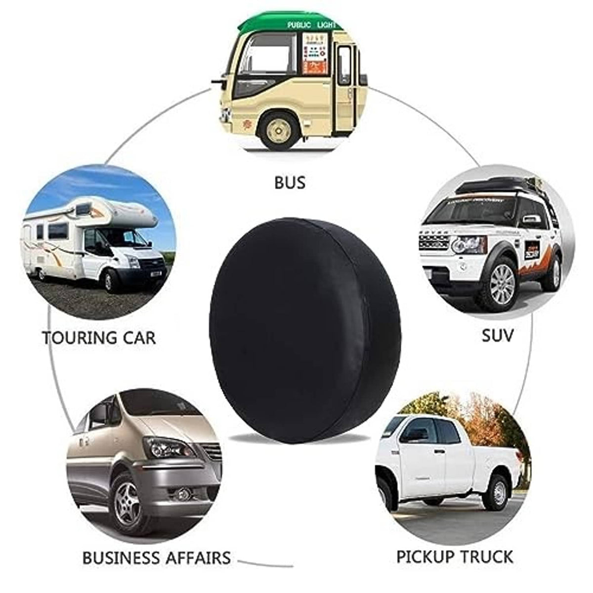 Black tire cover suitable for touring cars, SUVs, pickup trucks, and buses
