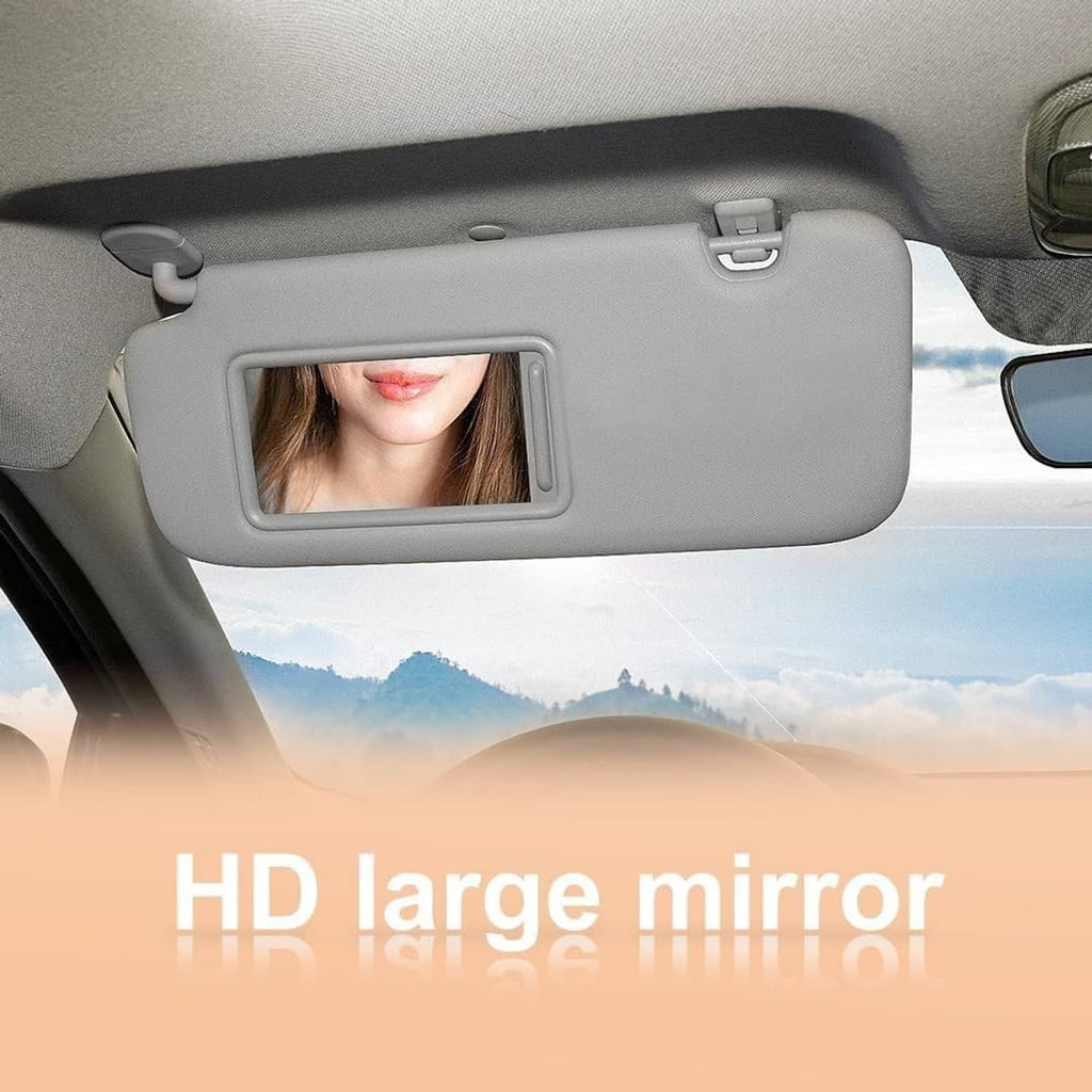 Gray visor with rectangular mirror cutout and clip tabs on the top edge