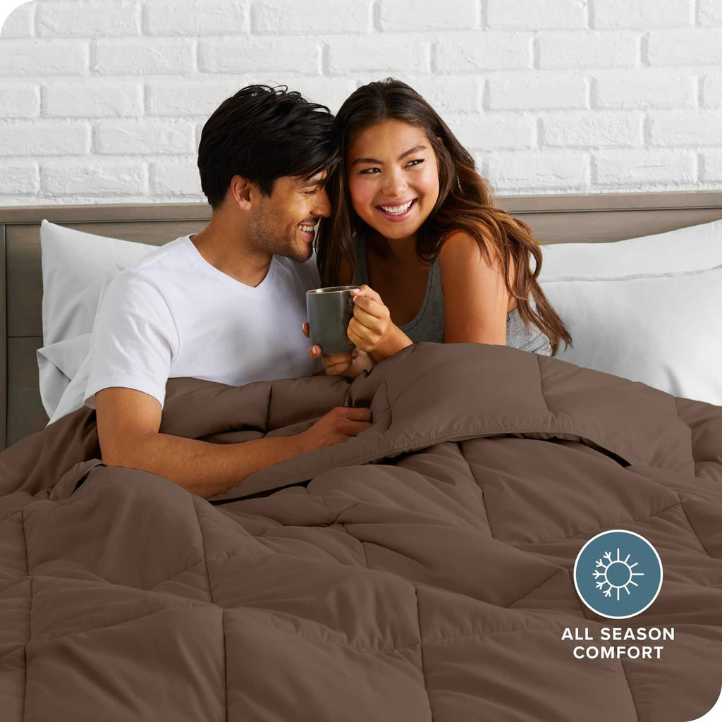 Cocoa brown comforter set with two shams on a bed