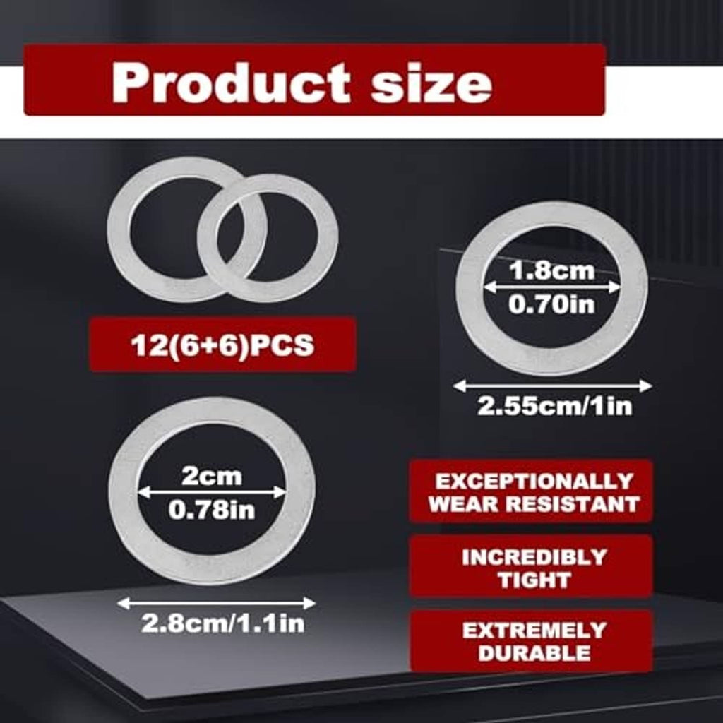 Transmission drain plug crush washers set with size diagram showing ring measurements