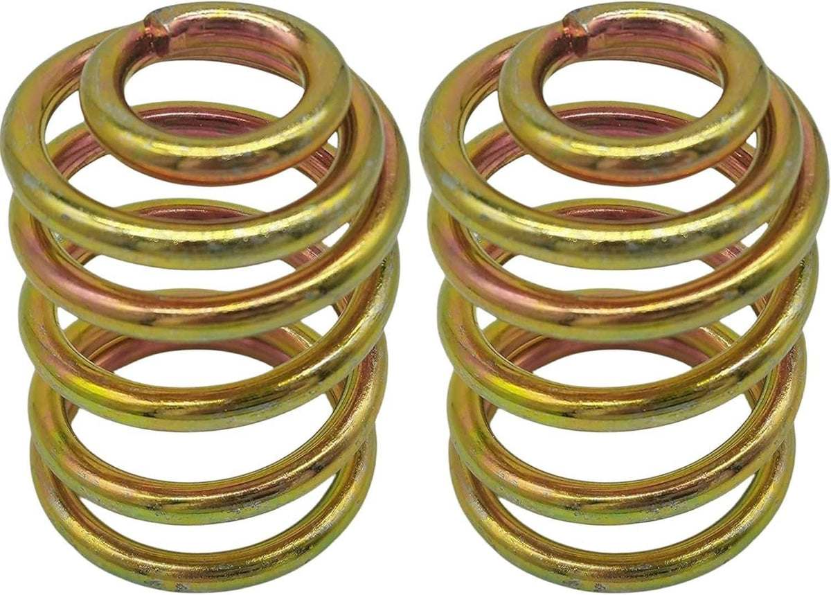 Pair of mower compression seat replacement springs, gold-green coils with red accents