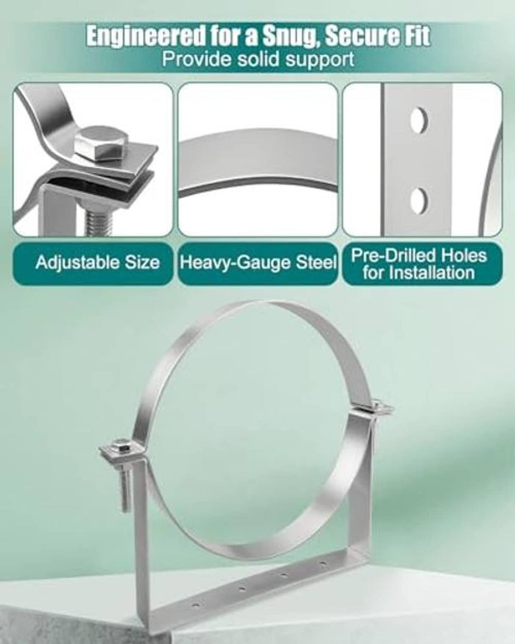 Steel rigid split-ring pipe hanger with adjustable bracket and pre-drilled mounting holes