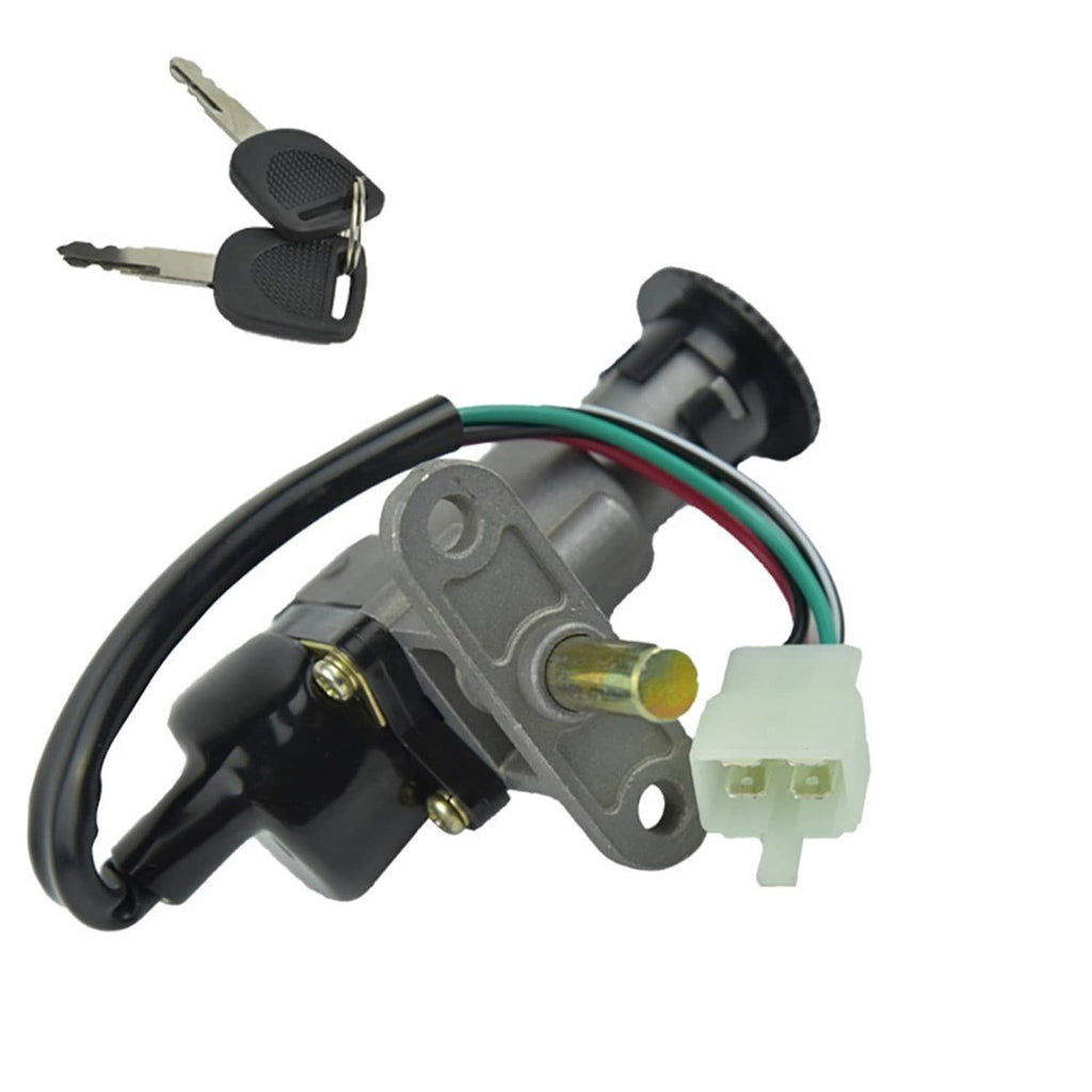 Fuel cap ignition switch with two keys, wire leads, and electrical connector