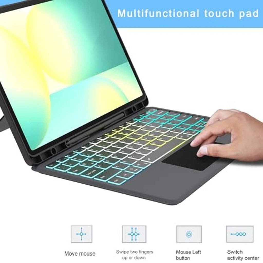 Keyboard case with multifunction touchpad and hand motion over the track area
