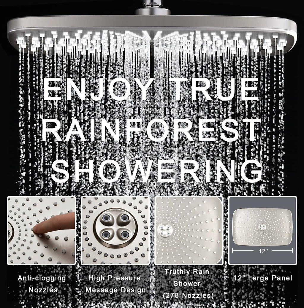 12-inch rain shower head with handheld spray, nickel finish, nine spray settings