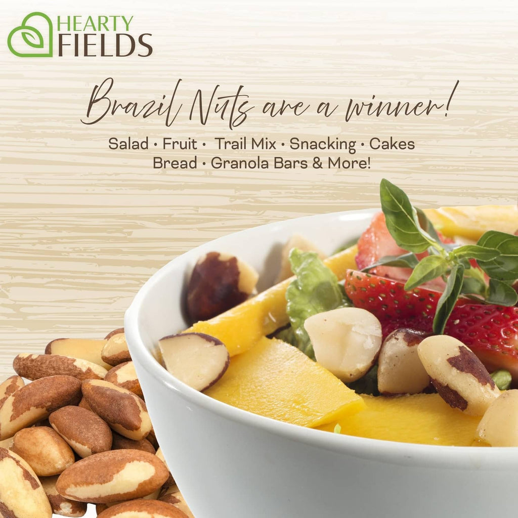 Serving bowl with mixed fruits and nuts, including brazil nuts
